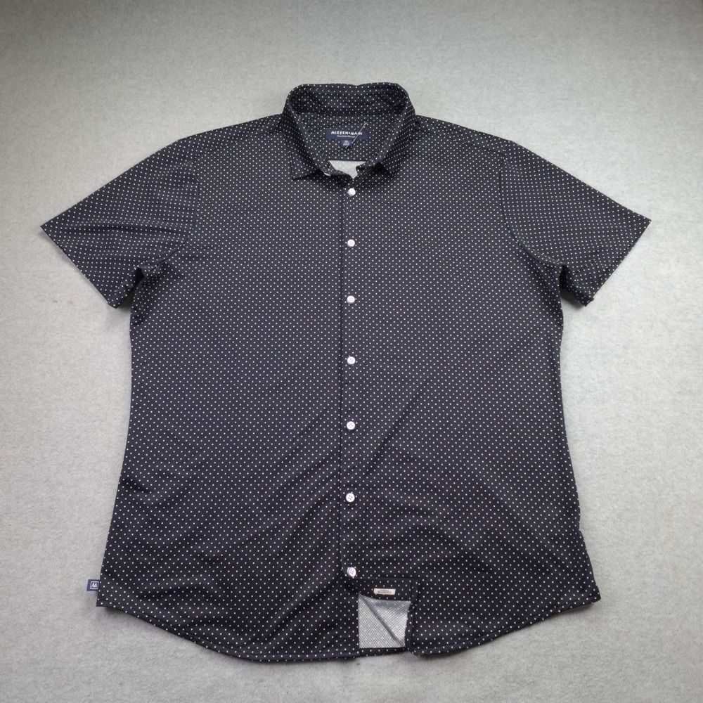 Mizzen+Main Shirt Mens XL Trim Navy Polka Dot Performance Stretch Short Sleeve